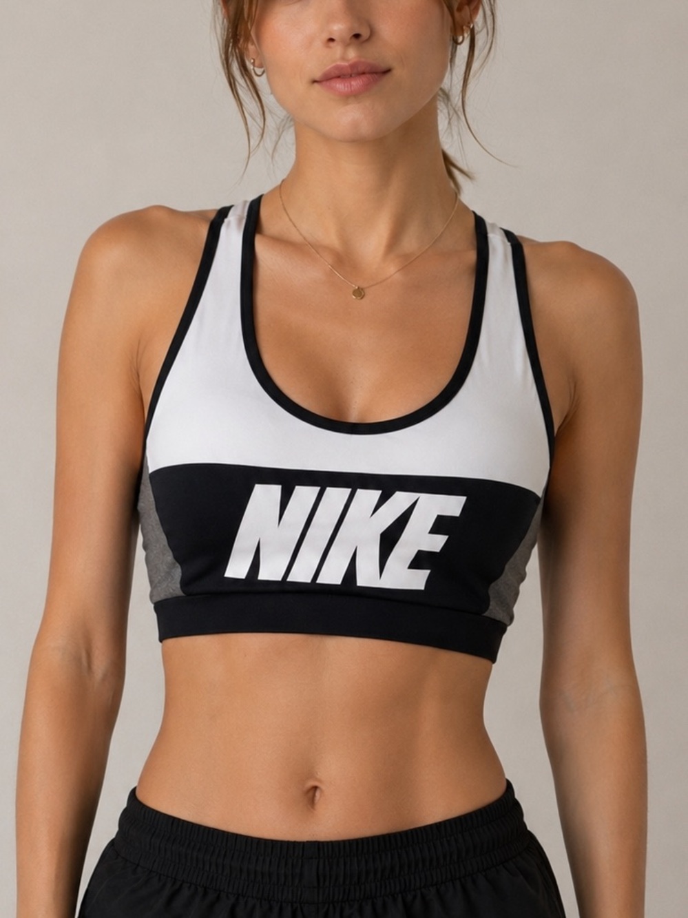 Nike Dri-FIT Medium Support Sports Bra | Black White Gray Athletic Crop Top